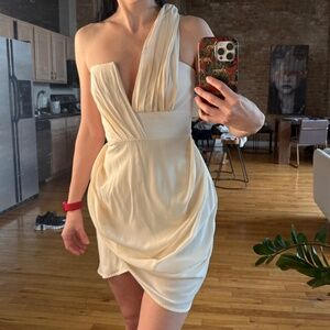 NWT Silk Asymmetric Wrap Dress - Pearl (Ecru/White)
